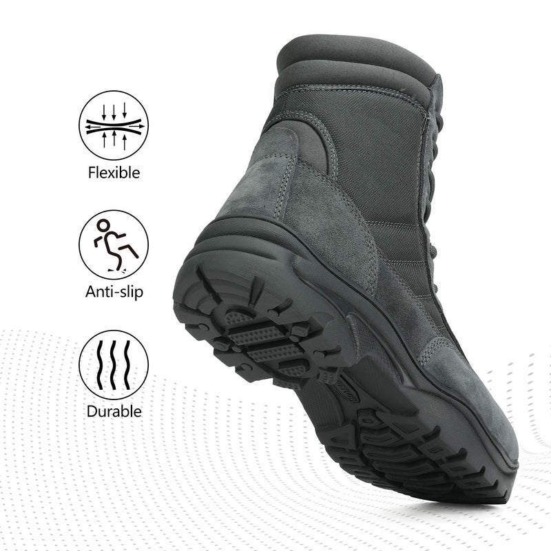 NORTIV 8 Men's Military Tactical Work Boots Side Zipper Leather Motorcycle Combat Boots Trooper,Size 10,Dark/Grey,TROOPER - Image 2